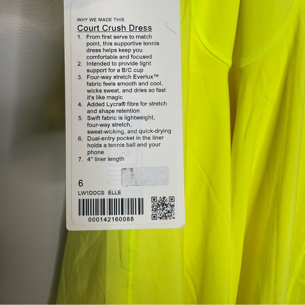 LULULEMON Court Crush Dress in Electric Lemon 6 - Picture 15 of 16